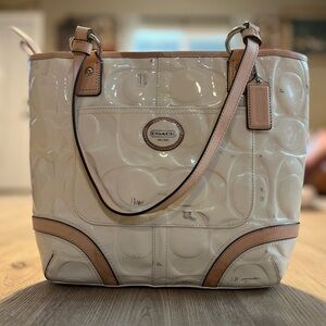 Coach Cream and Light Pink Tote Bag with Leather Accents